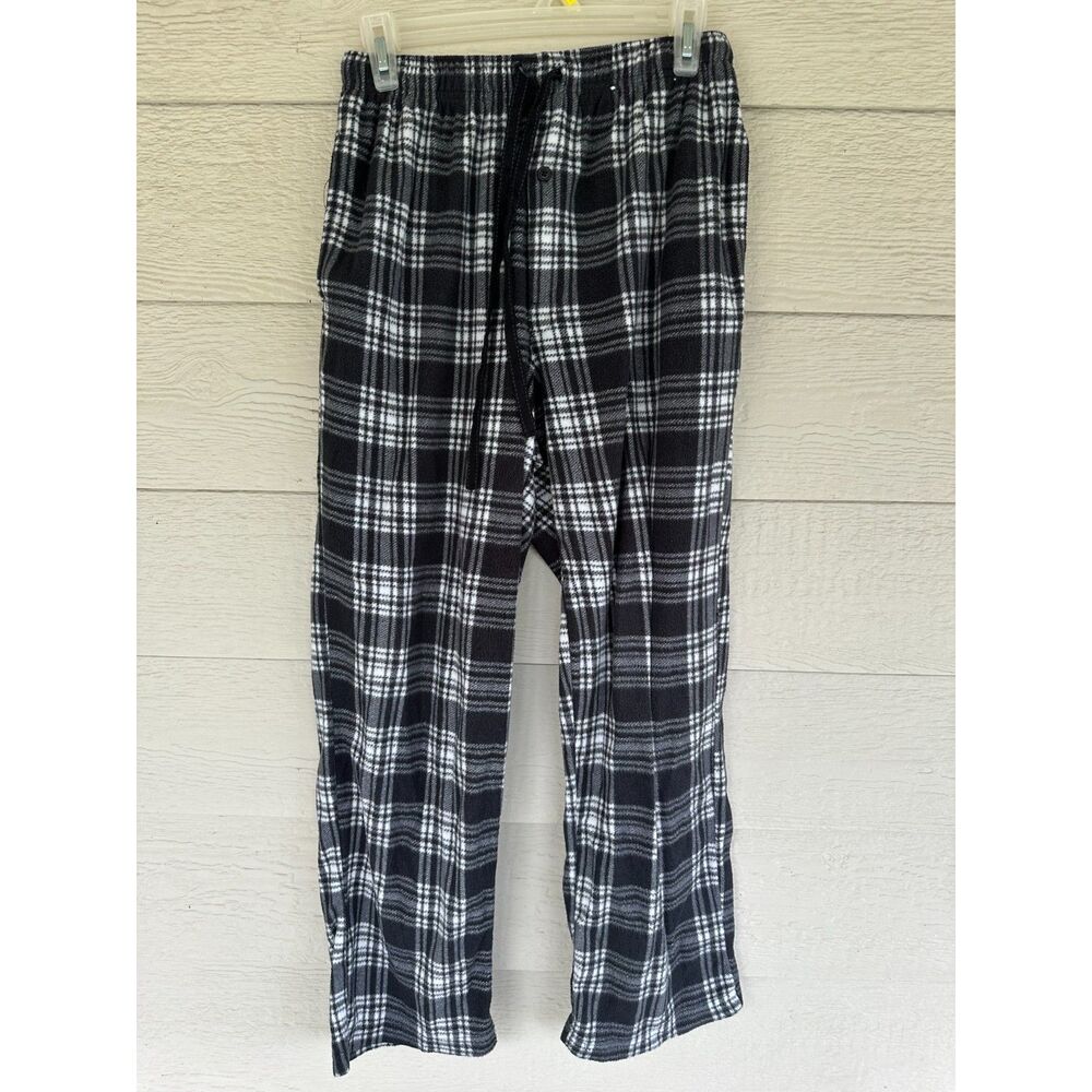 Stafford Men's Black and White Plaid Fleece Sleep Pajama Pants - Size S